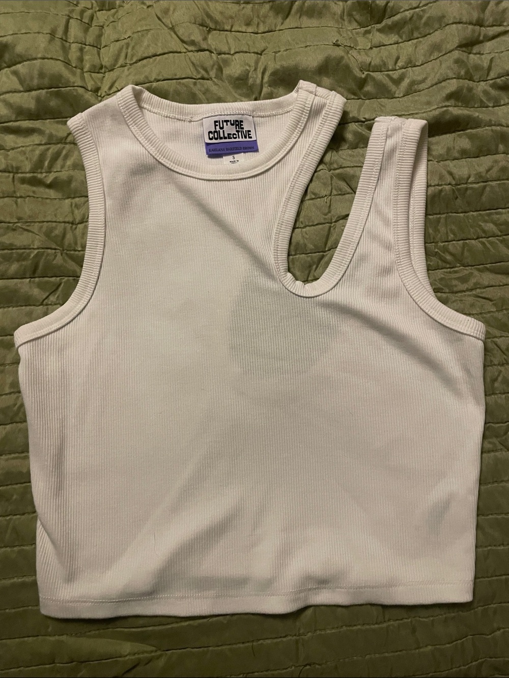 Asymmetric White Ribbed Tank